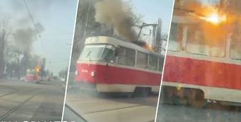 В Києві сталася пожежа трамвая на вулиці Кирилівській