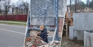 Занедбаний мурал Бенксі в Ірпені: дівчинка-гімнастка серед будівельного безладу