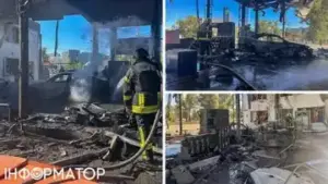 Наслідки ворожої атаки на АЗС у Голосіївському районі Києва